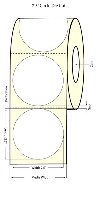 LX900 2.5" Circle Glossy BOPP Labels 1000/Roll