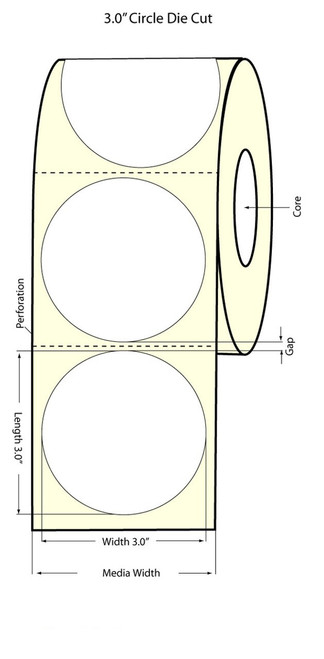 LX900 3" Circle  Glossy BOPP Labels 750/Roll