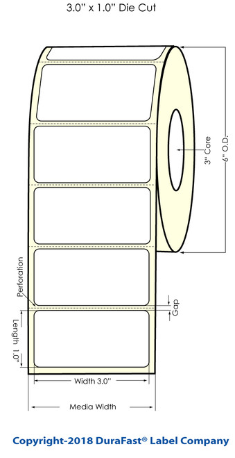 LX900 3" x 1" White Polyester Label 2300/Roll Image 1