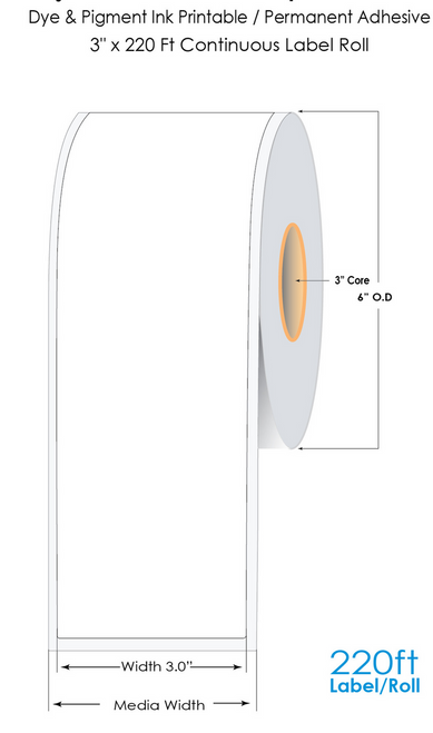 C6500 3" x 220 Ft Continuous Inkjet Clear Polyester Label Roll | 3" Core/6" OD