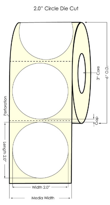 L801 2.5" Circle High Gloss Paper  Labels 900/Roll Matrix ON