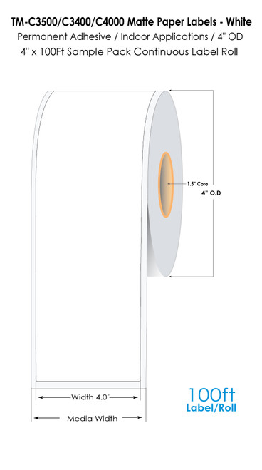 TM-C3500 4"x100Ft Label Roll - Multi Pack of 6 Rolls TM-C3500 4"x100Ft Label Roll - Multi Pack of 6 Rolls