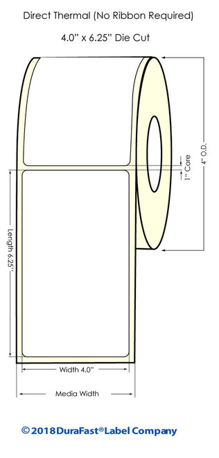 Direct Thermal 4" x 6.25" Labels 300/Roll - 1" Core | 4" OD Image 1