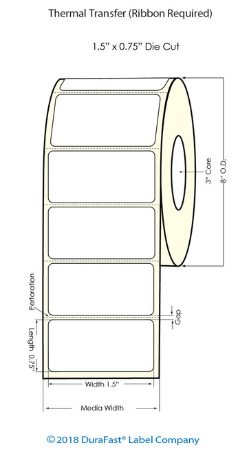 Thermal Transfer 1.5" x 0.75" Labels 6800/Roll - 3" Core | 8" OD Image 1