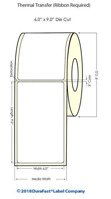 Thermal Transfer 6" x 9" Labels 675/Roll - 3" Core | 8" OD Image 1