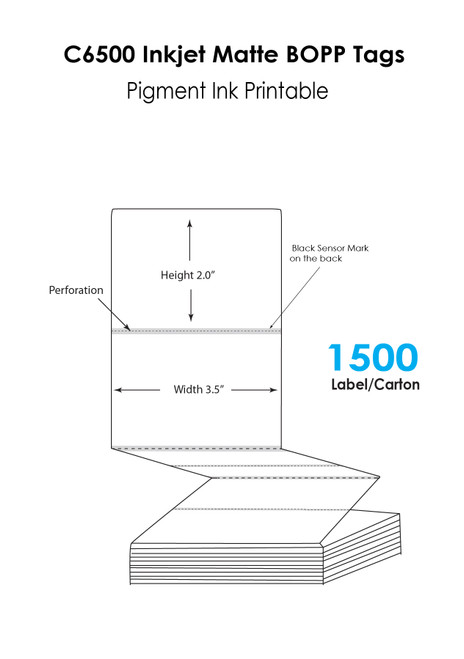 CW-C4000/C3500 3.5in x 2in Matte BOPP Tags 1500 Fan-Folded/Carton Pigment Inkjet