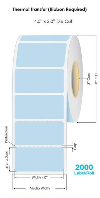 290 Blue Thermal Transfer 4" x 3" Floodcoated Labels 2000/Roll - 3" Core | 8" OD 290 Blue Thermal Transfer 4" x 3" Floodcoated Labels 2000/Roll - 3" Core | 8" OD