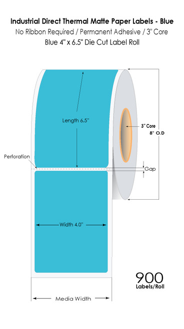 Blue Direct Thermal 4" x 6.5" Floodcoated Labels 1000/Roll - 3" Core | 8" OD