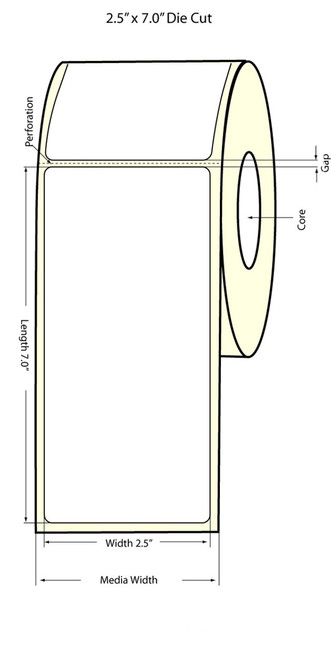 LX500 2.5" x 7"  Glossy BOPP Labels 250/Roll