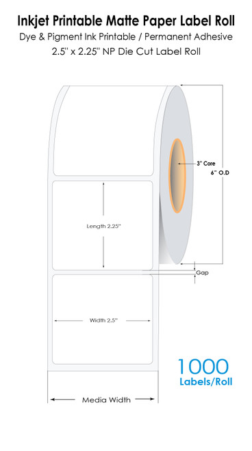 C6500 2.5" x 2.25" NP (1 UP) Inkjet Matte Paper Label 1000/Roll