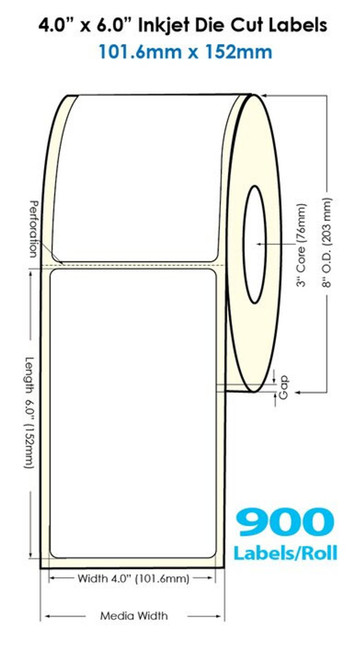 Inkjet 4"x6" High Gloss Paper Labels | 900 /Roll | 3" Core 8" OD Image 1