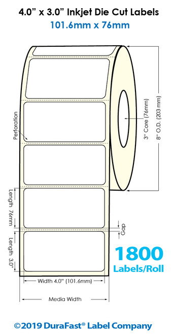 Inkjet 4"x3" Glossy Polypropylene Labels | 1800 /Roll | 4 Rolls/Carton Image 1