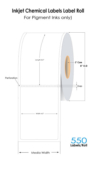 Inkjet 4"x8" GHS BS5609 Chemical Labels | 550 /Roll | 4 Rolls/Carton | For Pigment Inks only)