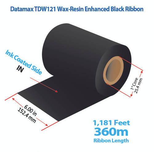 Datamax  6.0" x 1181 feet TDW121 Wax-Resin Enhanced Ribbon with Ink IN | 12/Ctn Image 1