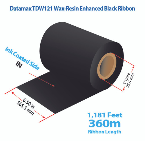Datamax 6.5" x 1181 feet TDW121 Wax-Resin Enhanced Ribbon with Ink IN | 12/Ctn Image 1