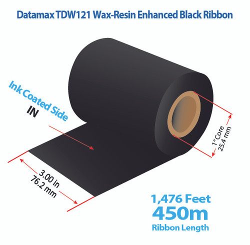 Datamax 600/800 3.0" x 1476 feet TDW121 Wax-Resin Enhanced Ribbon with Ink IN | 24/Ctn Image 1