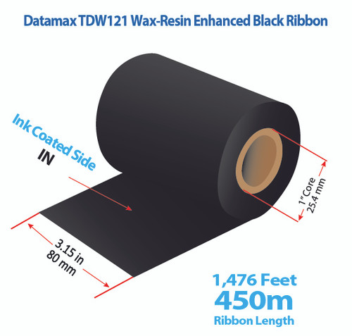 Datamax 600/800 3.15" x 1476 feet TDW121 Wax-Resin Enhanced Ribbon with Ink IN | 24/Ctn Image 1