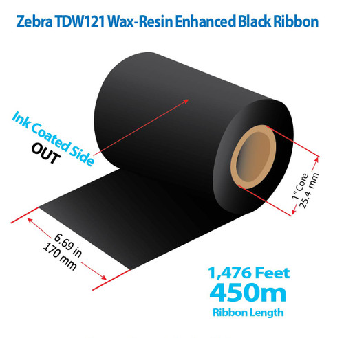 Zebra 6.69" x 1476 feet TDW121 Wax-Resin Enhanced Ribbon with Ink OUT | 12/Ctn Image 1