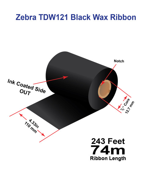Zebra Desktop 4.33" x 243 feet TDW121 Wax-Resin Enhanced Ribbon