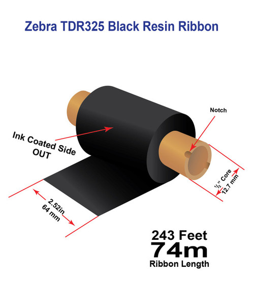 Zebra Desktop 2.52" x 243 feet TDR325 Resin Ribbon with Ink OUT