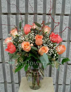 Dozen Long Stem Roses in a Vase
