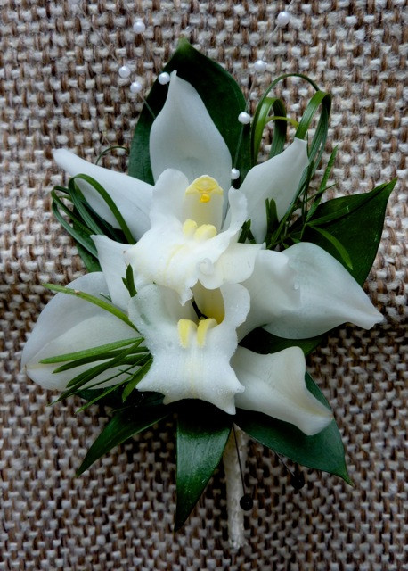  White Cymbidium Orchids Boutonniere 