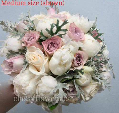 White Peony And Dusty Pink Roses Bridal Bouquet 