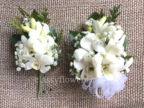 Corsage And Boutonniere Set For Prom With White Orchids