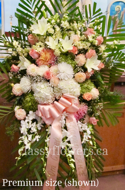 Premium Standing Spray With Peach And Cream Flowers