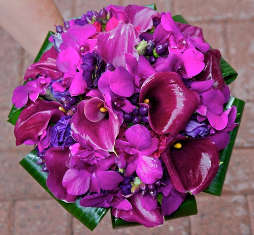 Purple Mini Calla Lilies And Orchids Bridal Bouquet