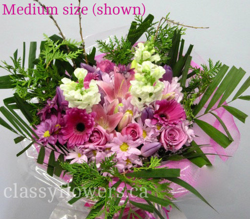  Round Bouquet With Pink And Purple Mixed Flowers