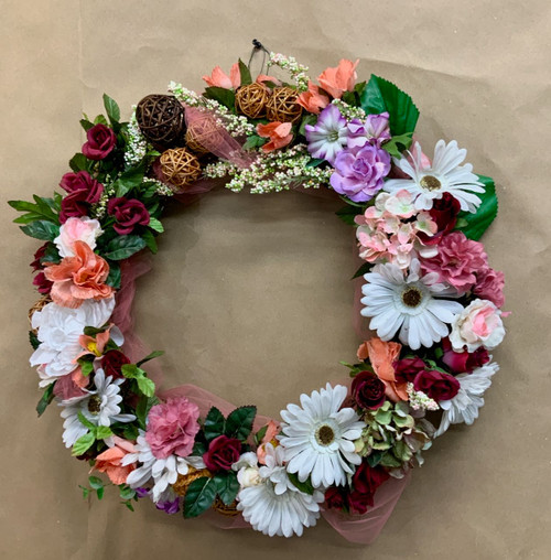 Artificial flowers sympathy door wreath