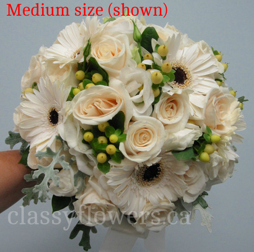  White Gerbera And Roses Bridal Bouquet 