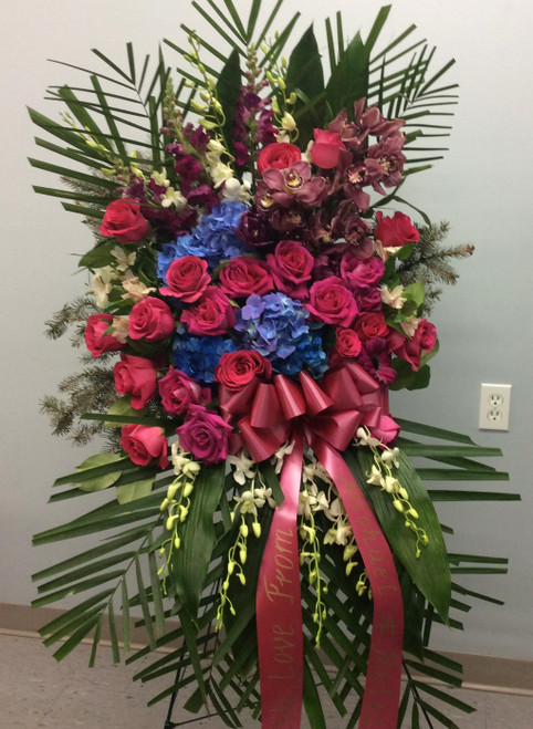 Standard Standing Spray With Pink And Purple  Flowers 