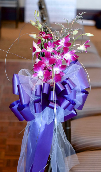 Set Of Four Pew Bows  Tulle And Satin With Orchids