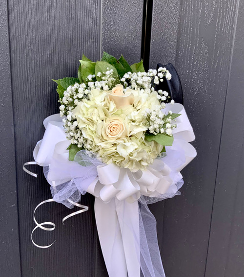Set Of Four Pew Bows White Tulle And Satin With Hydrangea And Roses
