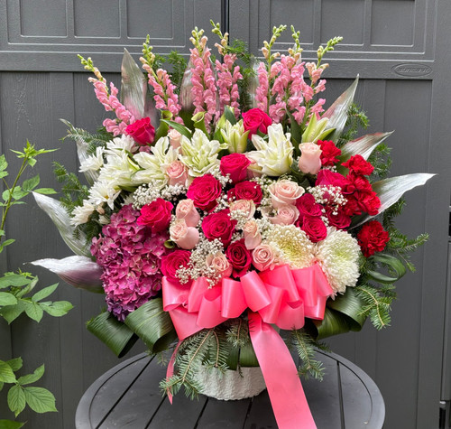 “Forever In Our Hearts” Sympathy  Arrangement With Mixed Flowers