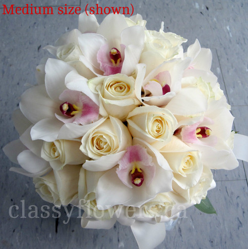 Hand Tied Bridal Bouquet  Cymbidium Orchids And Roses