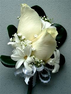 White Roses With Hyacinth Wrist Corsage 