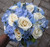 bridal bouquet blue hydrangea and ivory roses