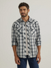 Men's Wrangler Long Sleeve with Snaps in Ombre Grey Plaid