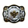 Montana Silversmiths Scalloped Sheridan Style  Cowboy Skull Buckle