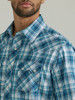 Men's Wrangler Modern Fit Turqoise Plaid Short Sleeve Western Snap Shirt