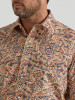 Wrangler Men's Checotah Long Sleeve Western Snap Printed Shirt in Fiesta Orange
