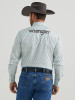  Men's Wrangler Logo Long Sleeve Western Snap Shirt in Aqua Print