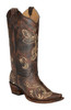 Circle G Women's Distressed Bone Dragonfly Embroidered Snip Toe Western Boots