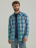 Men's Wrangler Retro Premium Long Sleeve Ocean Plaid Snap Western Shirt