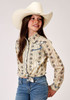 Roper Girl's Long Sleeve Floral Stripe Western Shirt