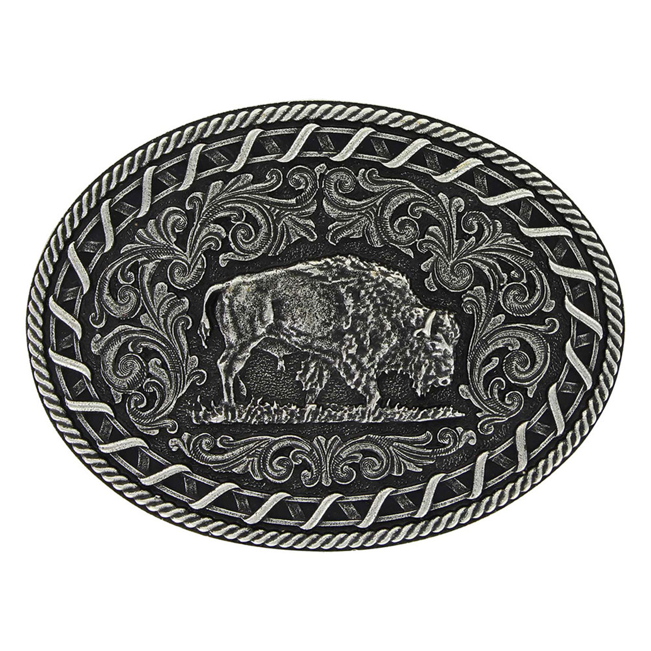 Montana Silversmiths Antiqued Buck Stitch Oval Buffalo Attitude Buckle