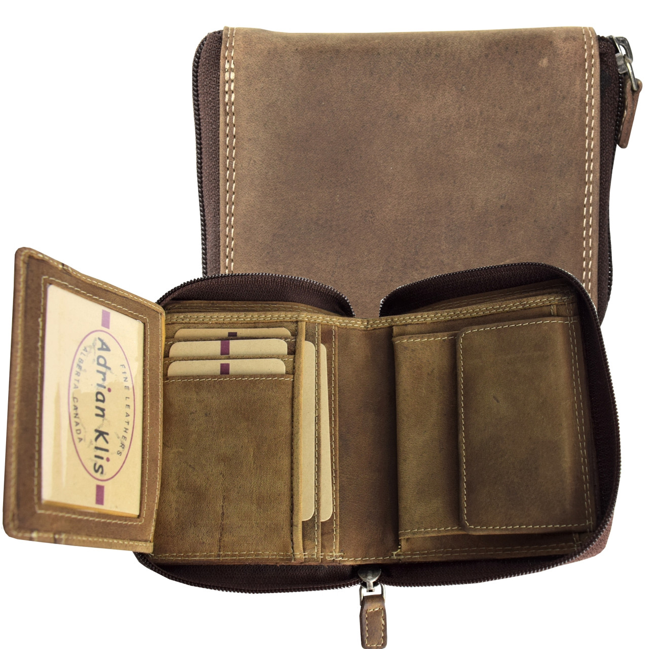 Adrian Klis Zip Bifold Wallet Brown Bison Leather - Herbert's